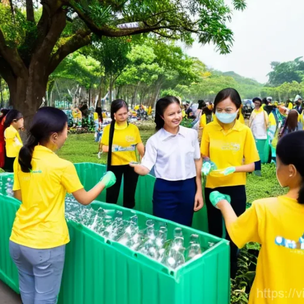 비영리 단체에서의 집단지성 활용 사례 - **Vibrant "Exchange Trash for Trees" Event in Vietnam**
    A lively and positive scene depicting a ...