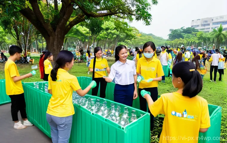 비영리 단체에서의 집단지성 활용 사례 - **Vibrant "Exchange Trash for Trees" Event in Vietnam**
    A lively and positive scene depicting a ...