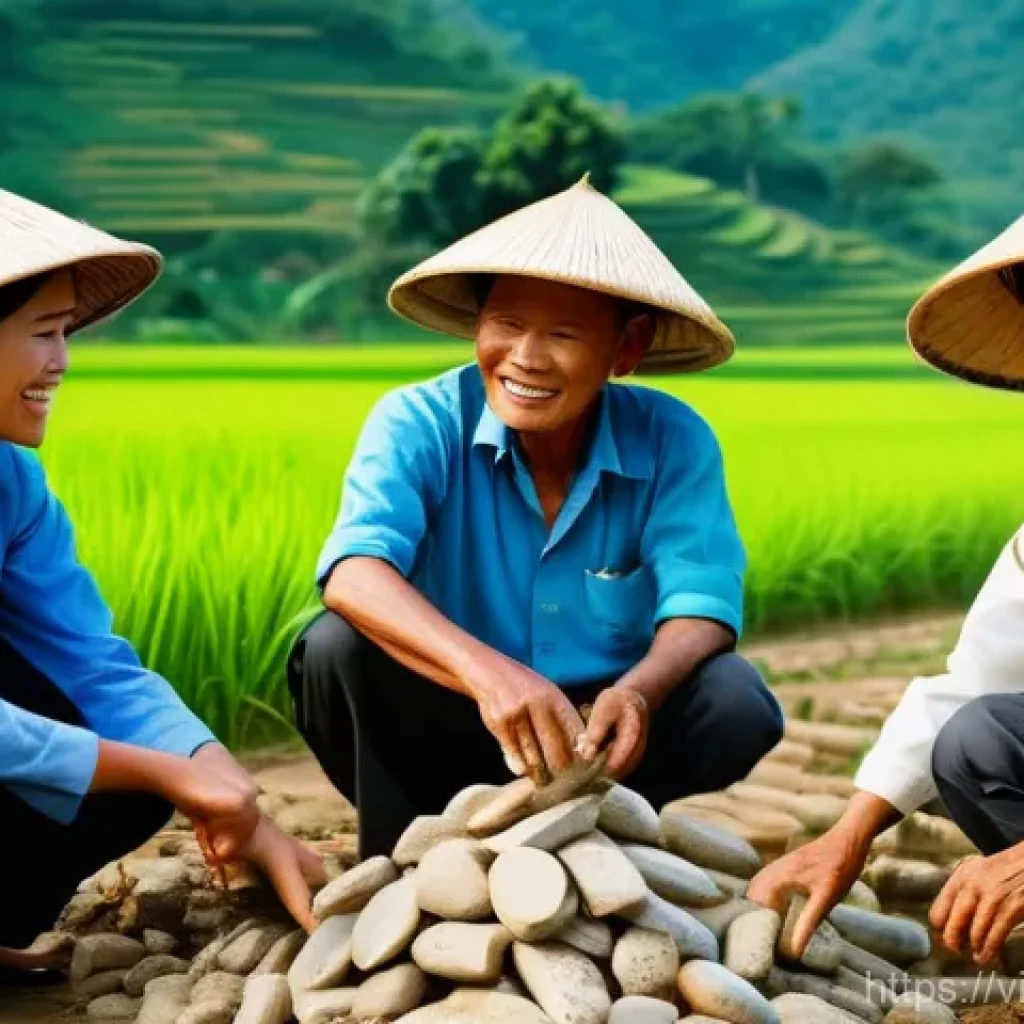 집단지성을 통한 지속 가능한 발전 - **A vibrant scene showcasing the power of collective intelligence in a Vietnamese rural community.**...