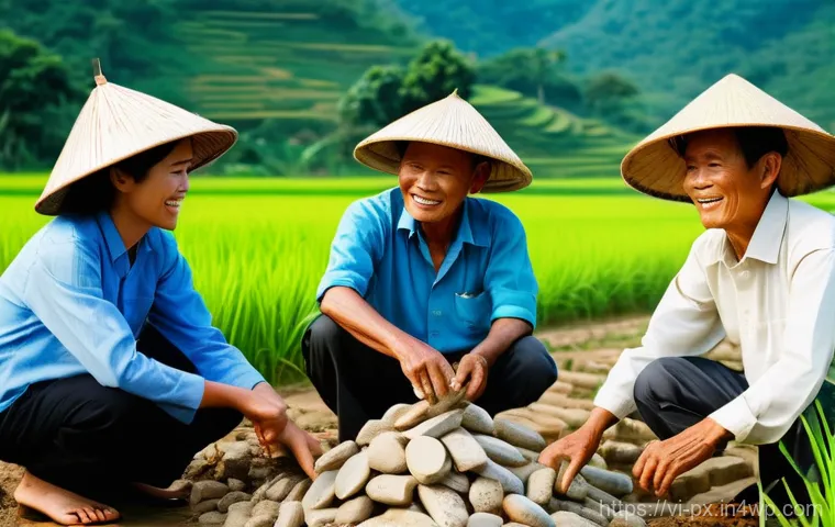 집단지성을 통한 지속 가능한 발전 - **A vibrant scene showcasing the power of collective intelligence in a Vietnamese rural community.**...