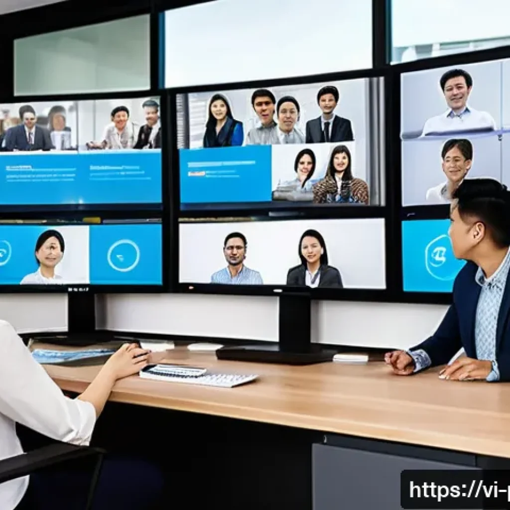 집단지성의 글로벌 사례 분석 - A modern Vietnamese office environment showing a diverse team of professionals collaborating around ...
