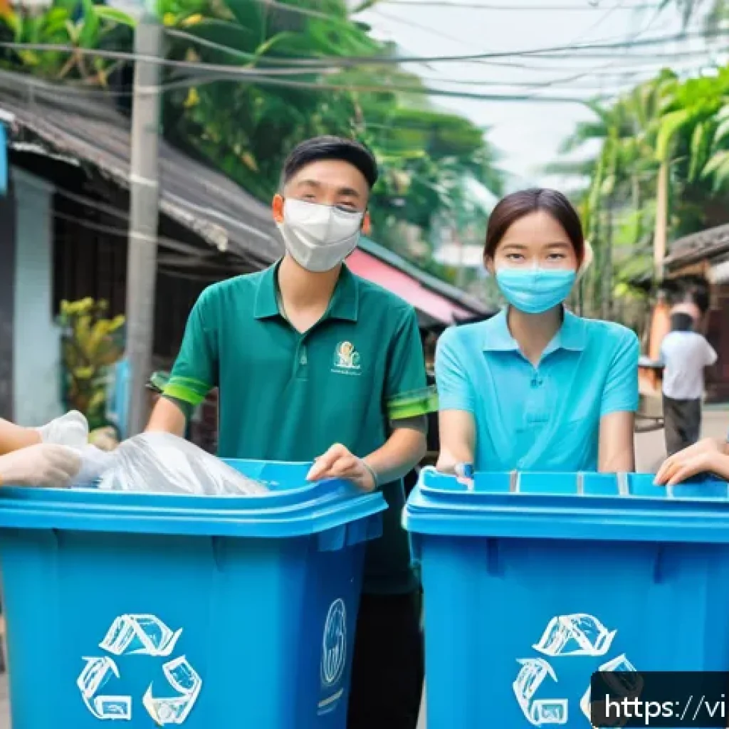 집단지성을 활용한 사회적 문제 해결 방안 - A vibrant community volunteer event in a Vietnamese neighborhood: diverse group of adults and teenag...