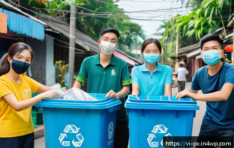 집단지성을 활용한 사회적 문제 해결 방안 - A vibrant community volunteer event in a Vietnamese neighborhood: diverse group of adults and teenag...